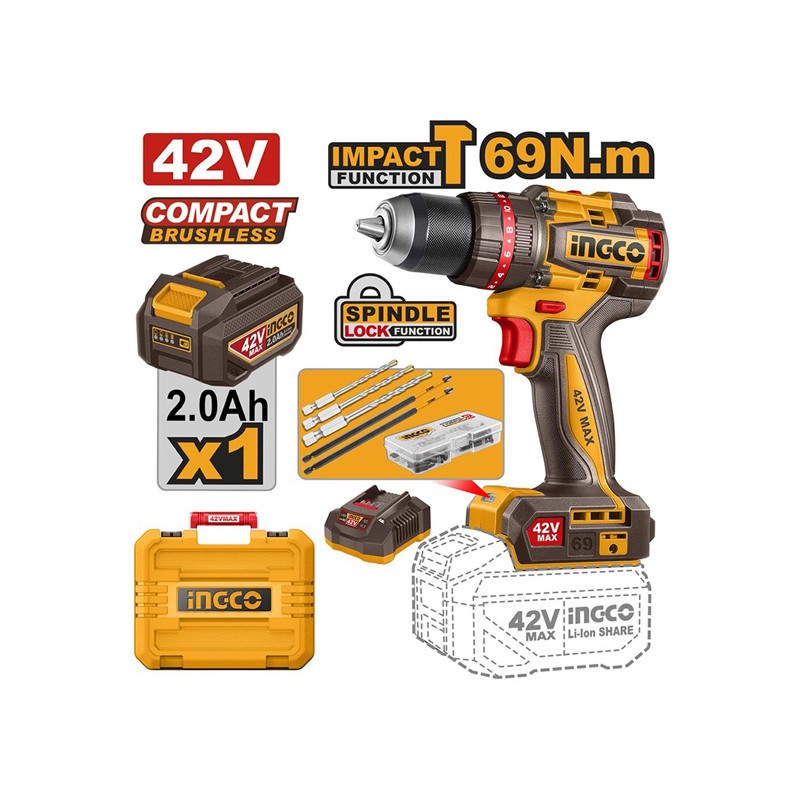 دریل چکشی شارژی 42 ولت  اینکو مدل CIDLI426981