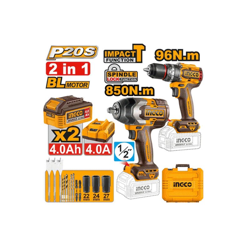 ست ابزار شارژی 2 عددی 20 ولت اینکو مدل COSLI250586