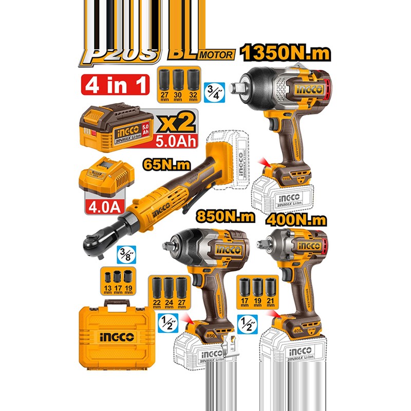 ست ابزار شارژی 4 عددی اینکو مدل COSLI250783
