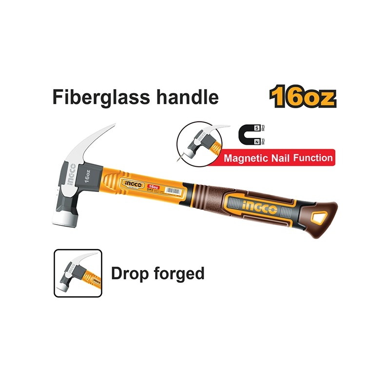 چکش میخ کش دو شاخ 450 گرمی اینکو HCH81016 - تصویر ۲