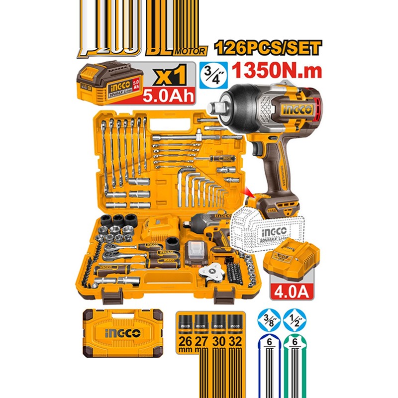 ست 126 پارچه ابزار بکس شارژی اینکو مدل HKTHP31261