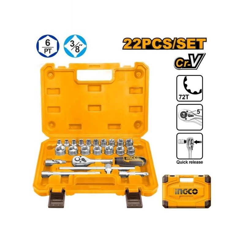 جعبه بکس 22 پارچه 3/8 اینچ اینکو مدل HKTS38221 - تصویر ۲