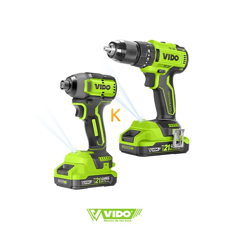 کیت دو عددی دریل چکشی + ایمپکت شارژی براشلس ویدو (VIDO) ۲۱ ولت | کد WD 910410210