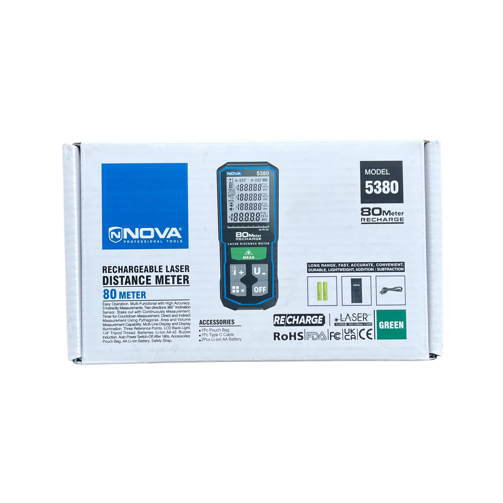 متر لیزری 80 متری نور سبز شارژی نووا مدل 5380 - تصویر ۳